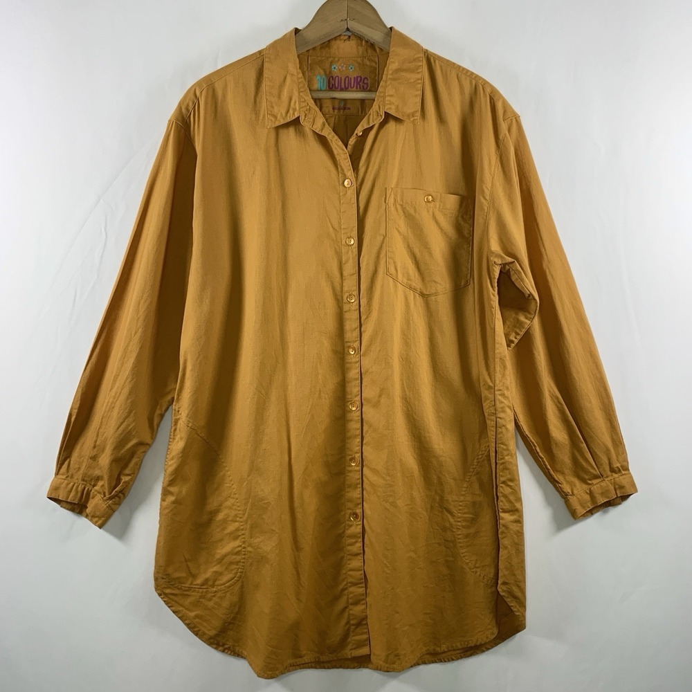 Gudrun Sjoden Womens 100% Organic Cotton Oversized Button Tunic Top Sz S Pockets
